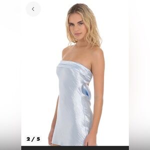 lucy in the sky satin strapless mini dress